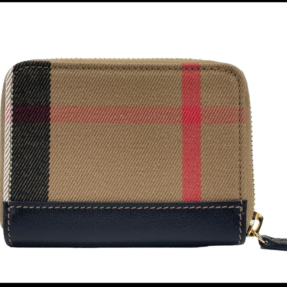 BURBERRY Check Zip Around Small Wallet Dark Blue - Picture 2 of 3
